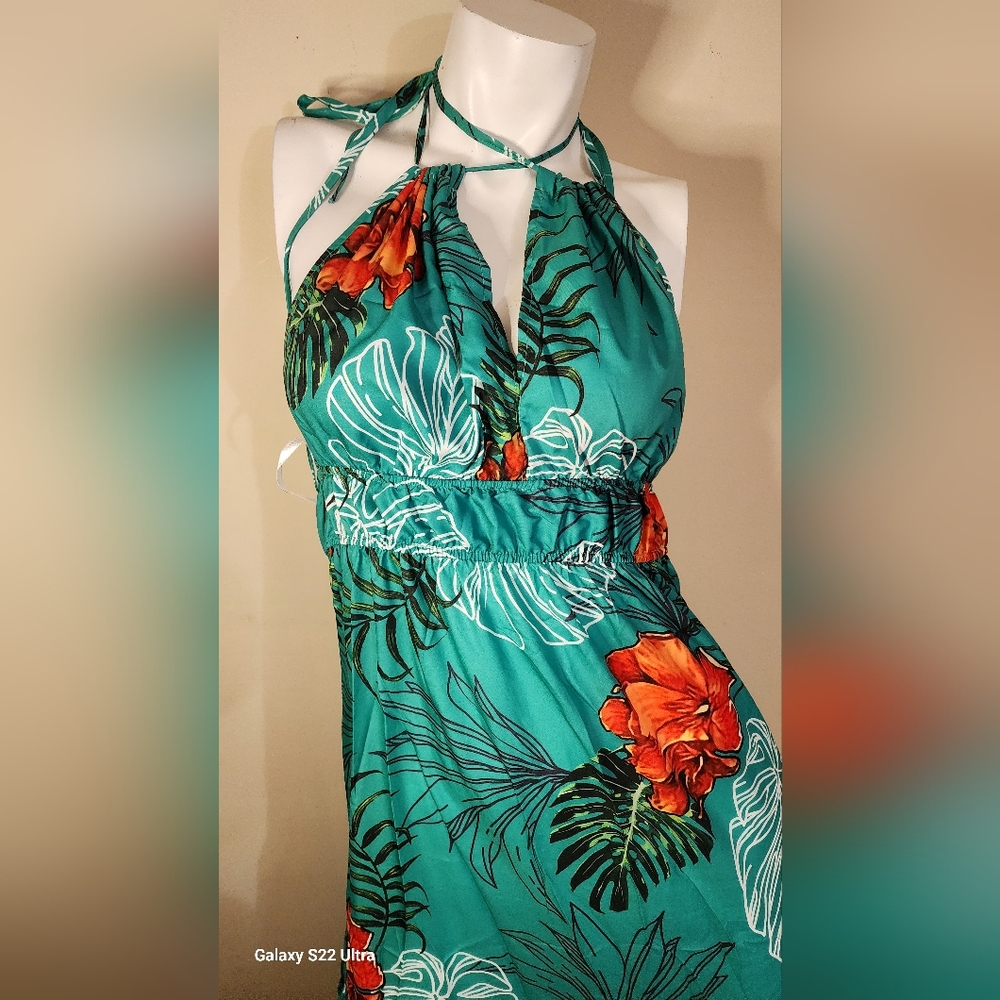 Sexy Women Tropical Turquoise Dress "M"